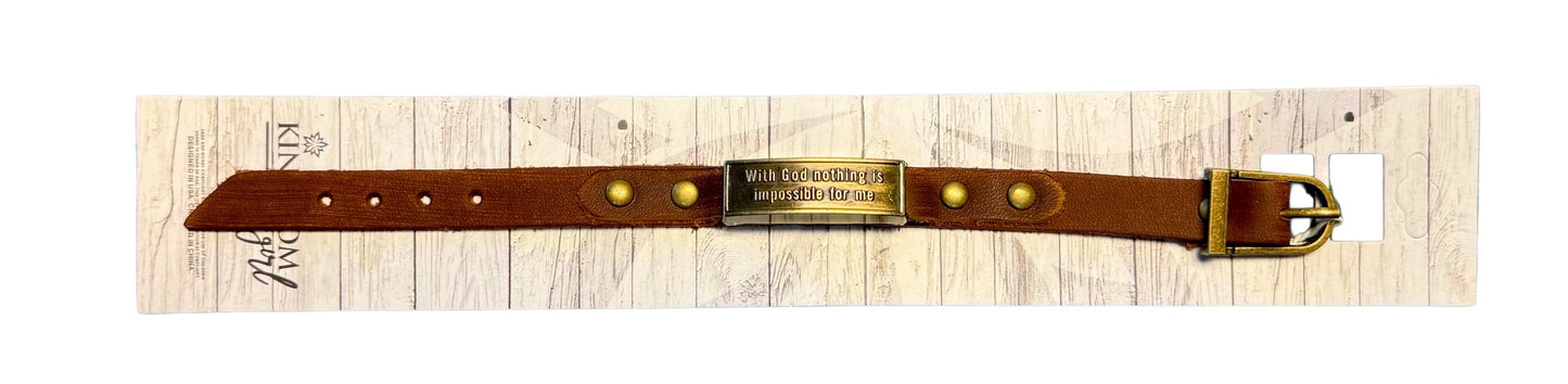 LEATHER BRACELET WITH METAL PLATE WITH SAYING