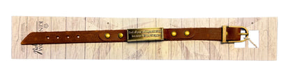 LEATHER BRACELET WITH METAL PLATE WITH SAYING