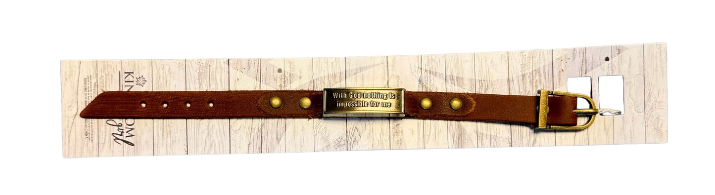 LEATHER BRACELET WITH METAL PLATE WITH SAYING