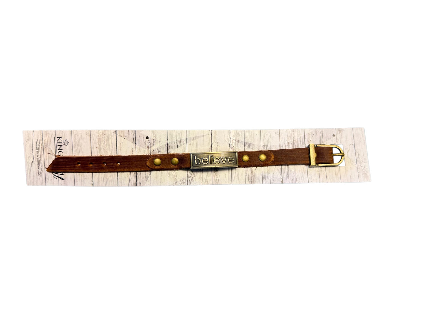 LEATHER BRACELET WITH METAL PLATE WITH SAYING