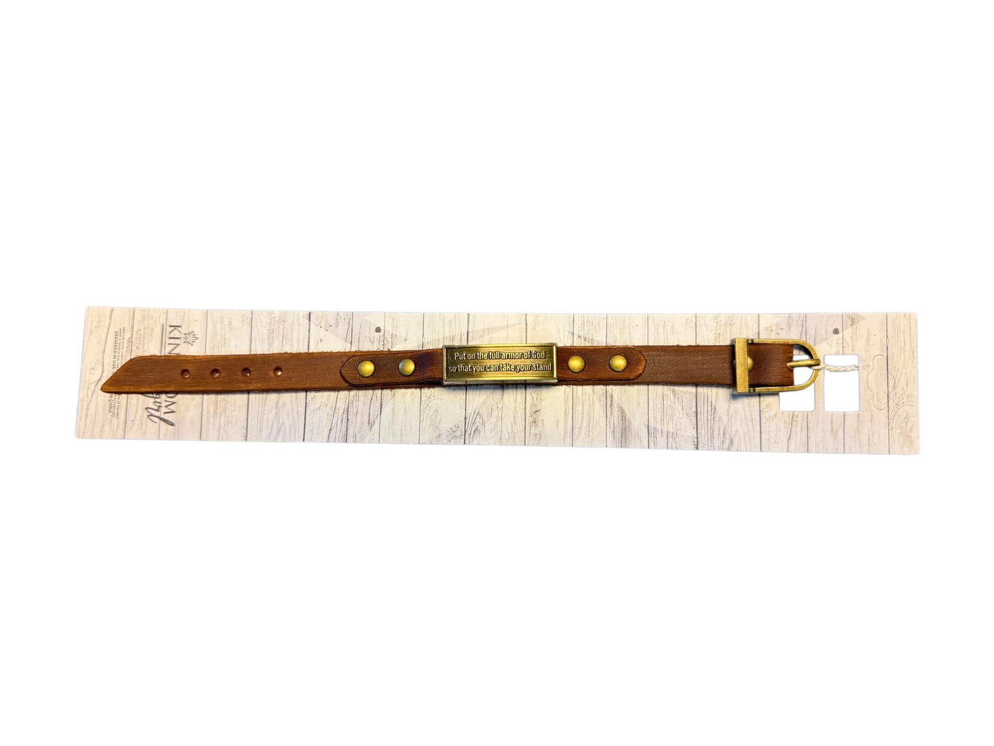 LEATHER BRACELET WITH METAL PLATE WITH SAYING