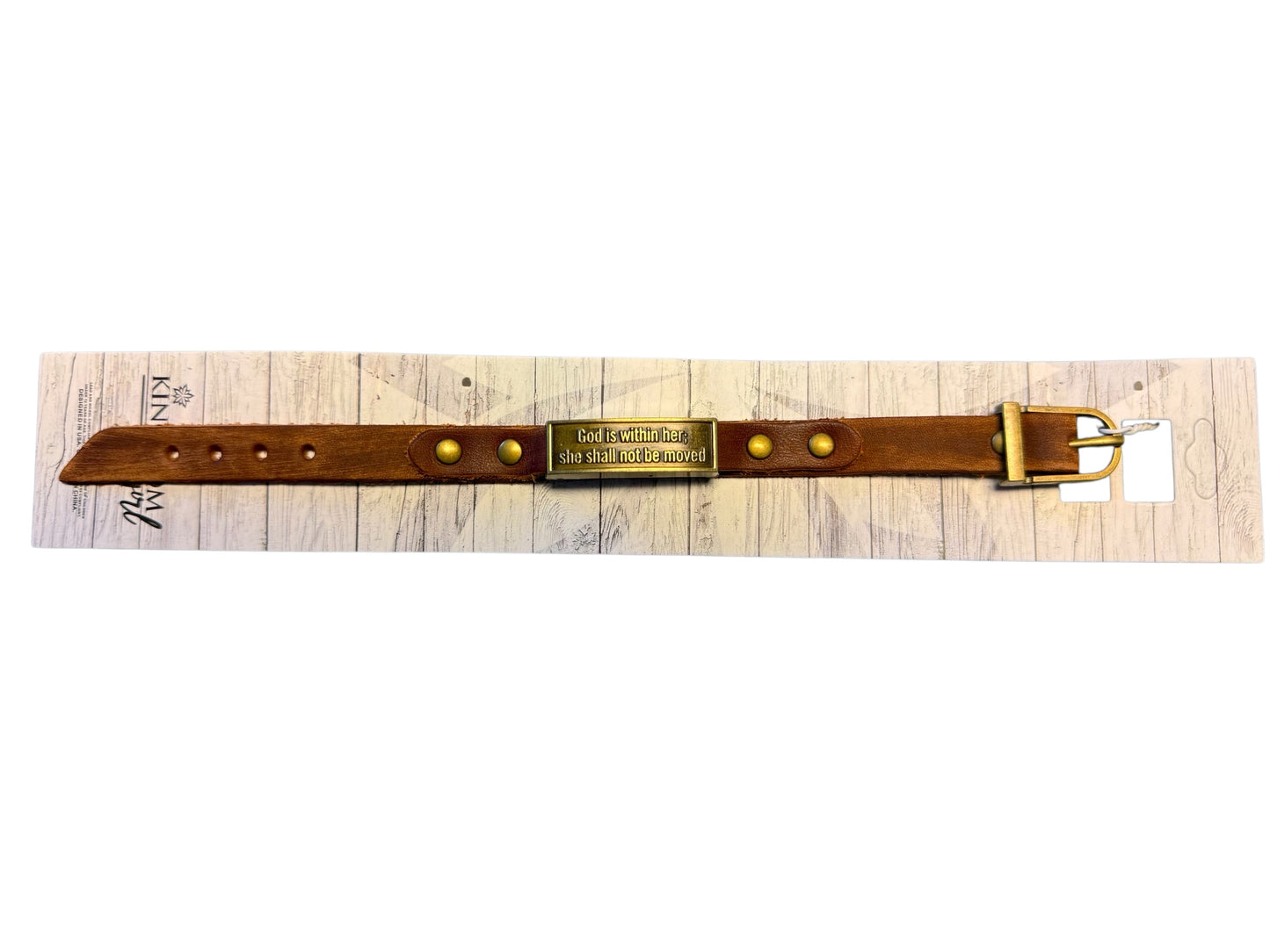 LEATHER BRACELET WITH METAL PLATE WITH SAYING