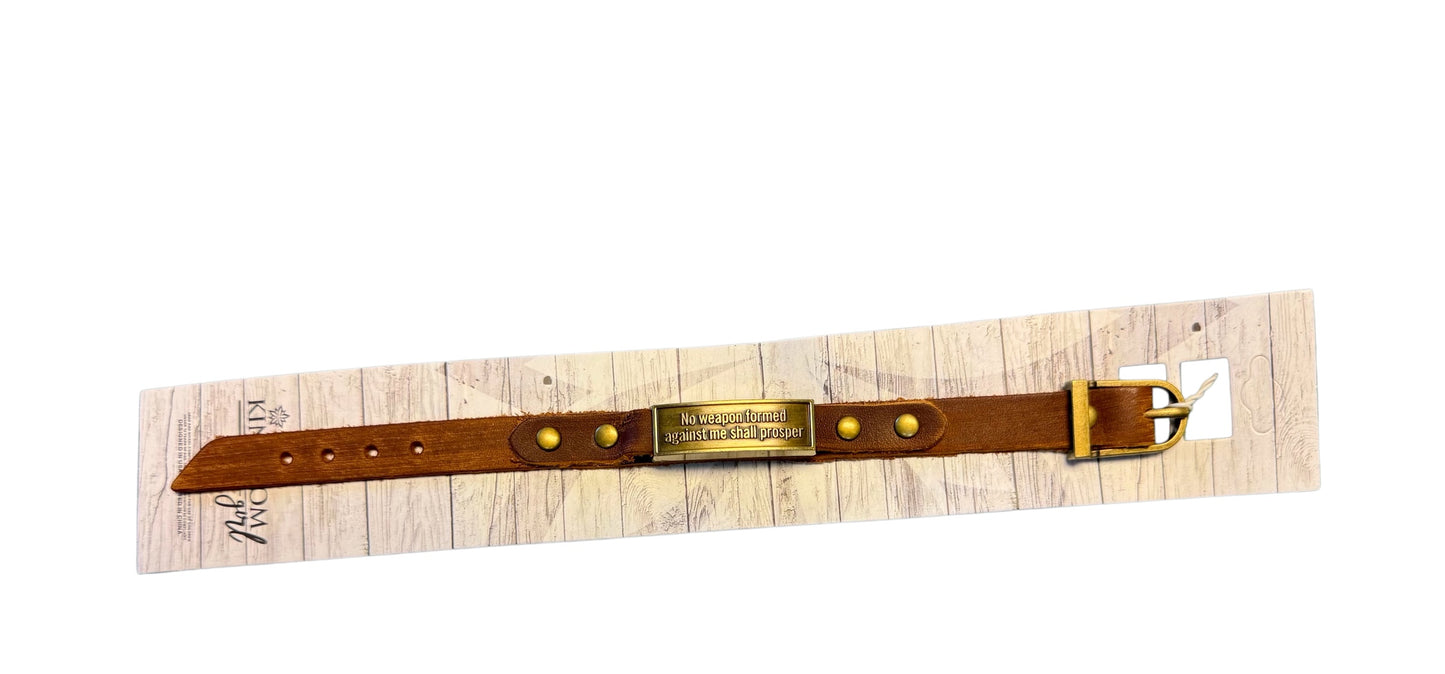 LEATHER BRACELET WITH METAL PLATE WITH SAYING