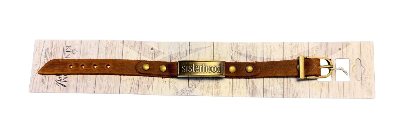 LEATHER BRACELET WITH METAL PLATE WITH SAYING