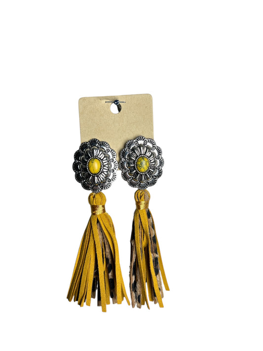 MUSTARD N' LEOPARD TASSEL EARRINGS