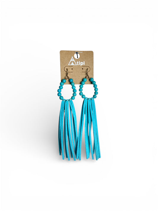 TURQUOISE BEADED TASSEL EARRINGS