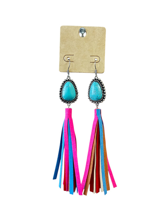 TURQUOISE STONE TASSEL (LARGE) EARRINGS