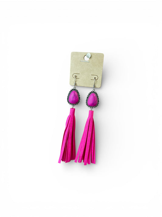 PINK MARBLE STONE TASSELED EARRINGS