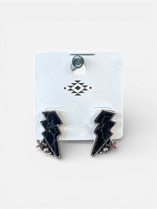 BLACK MARBLE BOLT EARRINGS