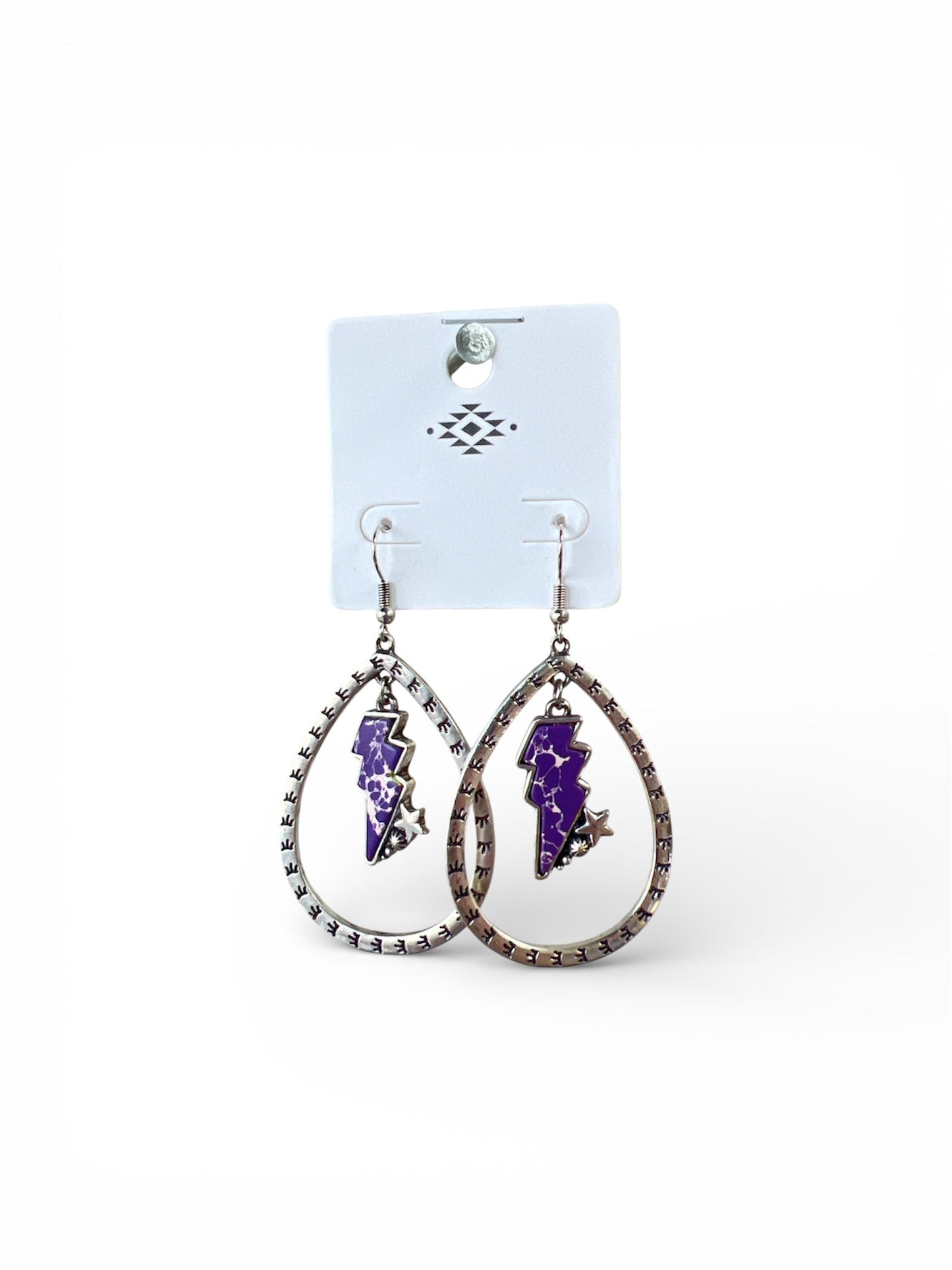 TEARDROP HOOPS BOLT EARRINGS (PURPLE)