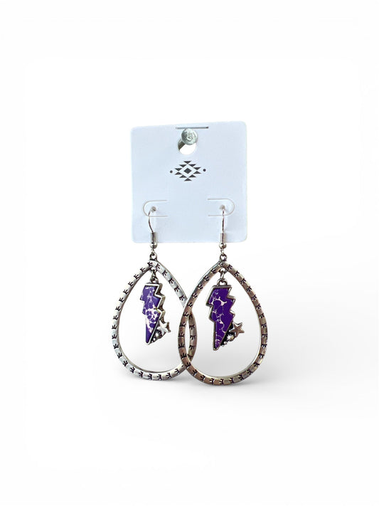 TEARDROP HOOPS BOLT EARRINGS (PURPLE)