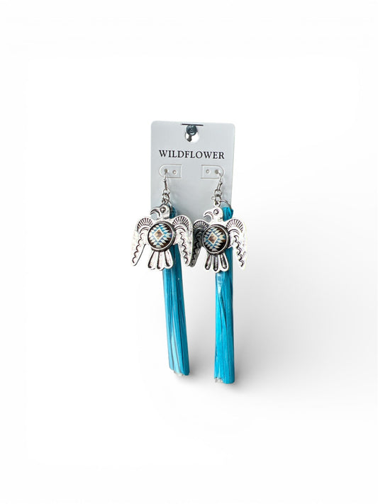 TURQUOISE TASSEL SILVER PENDENT EARRINGS