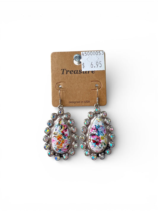 FLOWER TEARDROP GEM EARRINGS