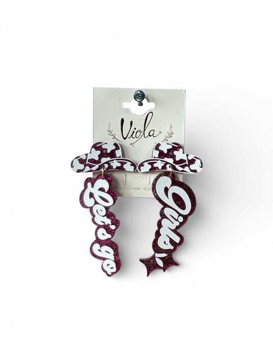 "LET'S GO GIRLS" COWGIRL DANGLE EARRINGS
