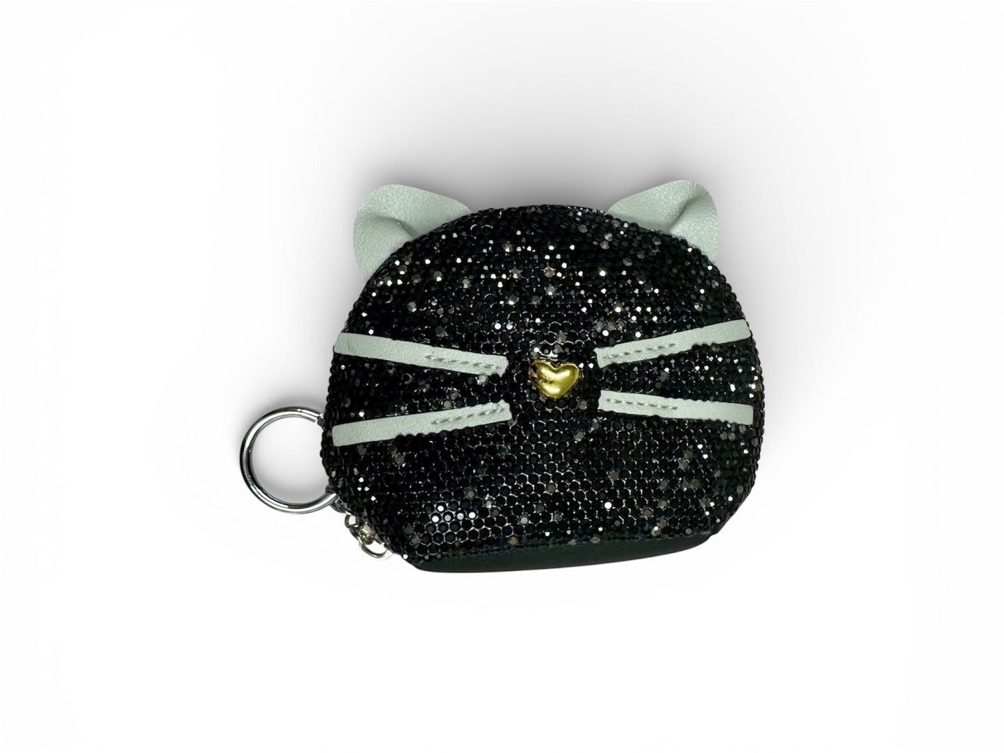 HARD SIDE RHINESTONE CAT FACE KEYCHAIN CHANGE PURSE