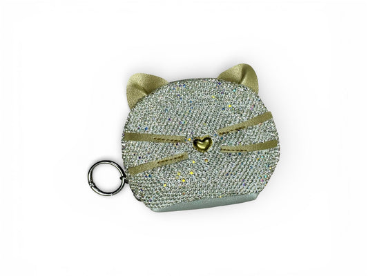 HARD SIDE RHINESTONE CAT FACE KEYCHAIN CHANGE PURSE