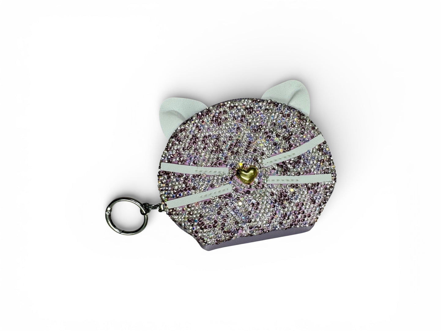 HARD SIDE RHINESTONE CAT FACE KEYCHAIN CHANGE PURSE