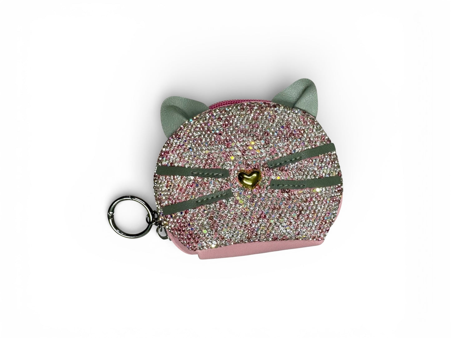 HARD SIDE RHINESTONE CAT FACE KEYCHAIN CHANGE PURSE