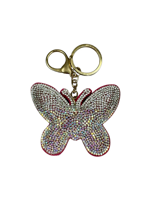 PINK AND AB PUFF BUTTERFLY KEYCHAIN