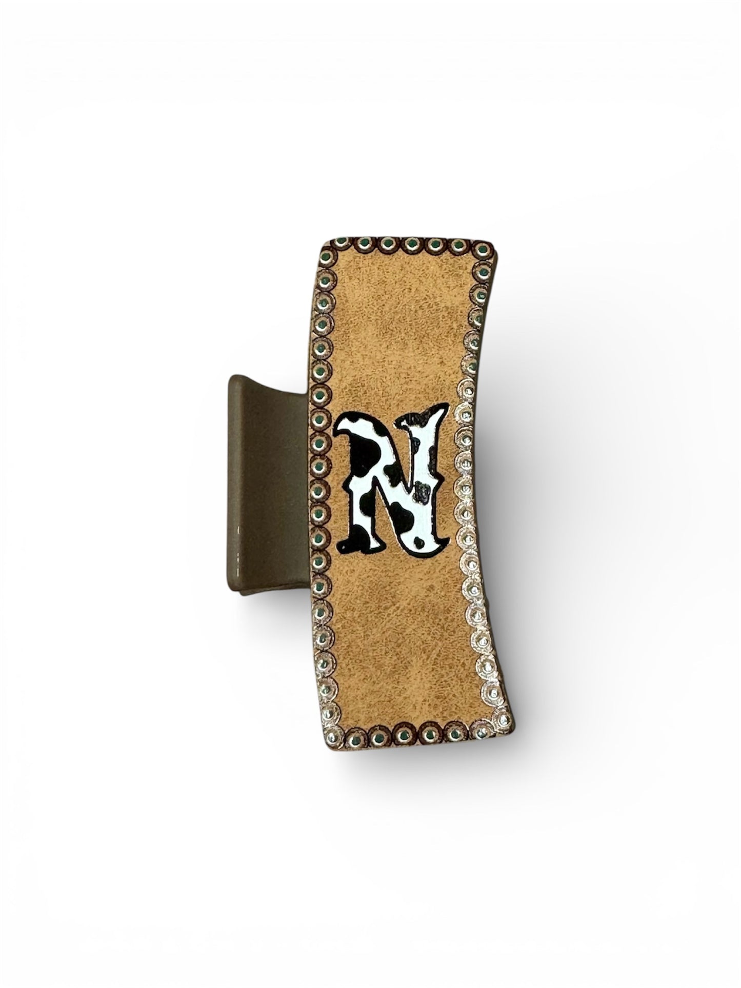 COW PRINT INITIAL HAIR CLIPS