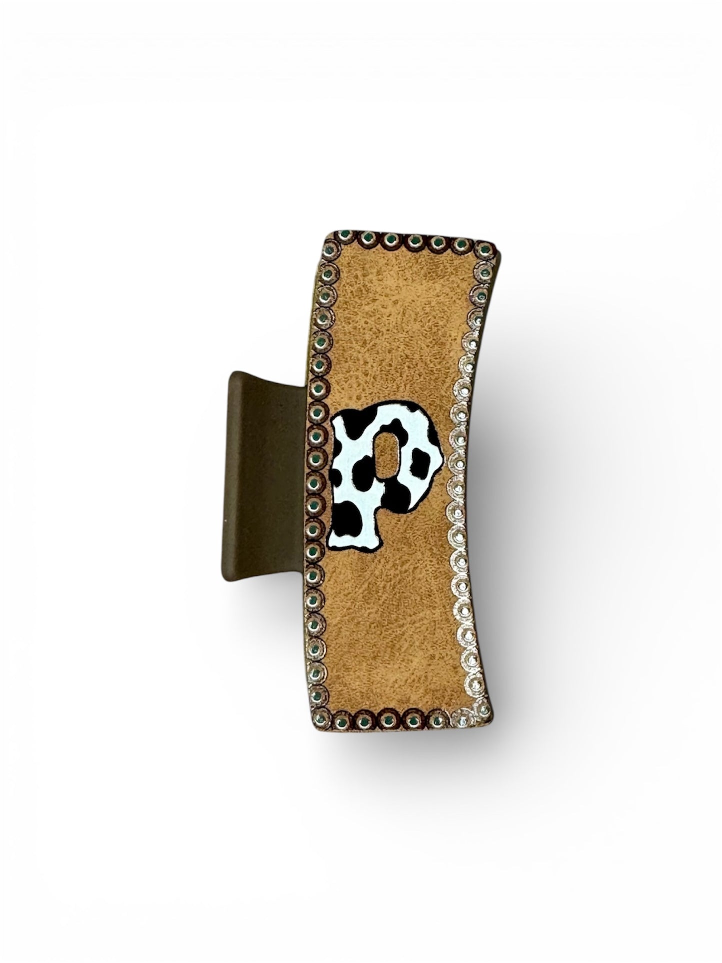 COW PRINT INITIAL HAIR CLIPS