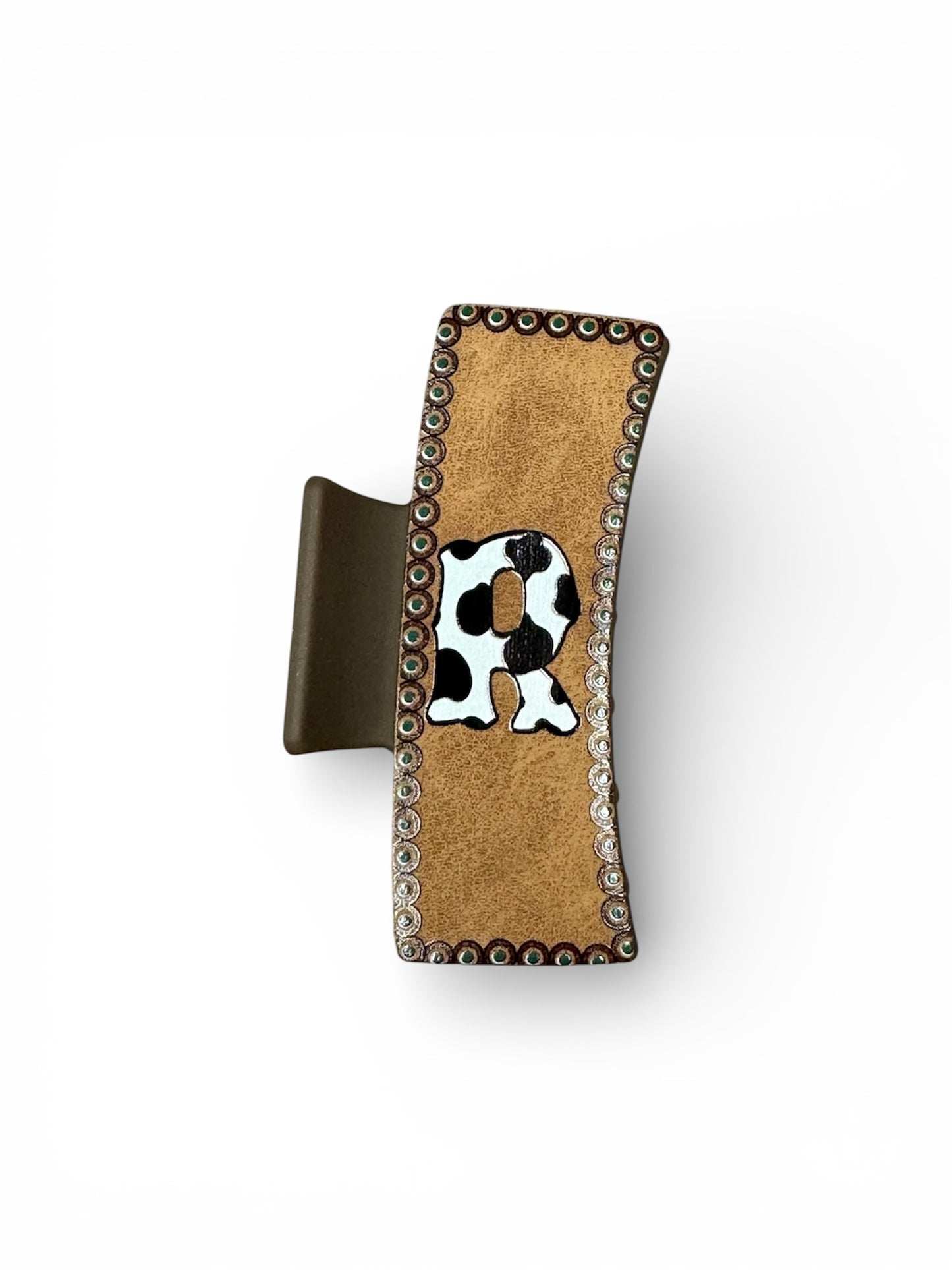 COW PRINT INITIAL HAIR CLIPS