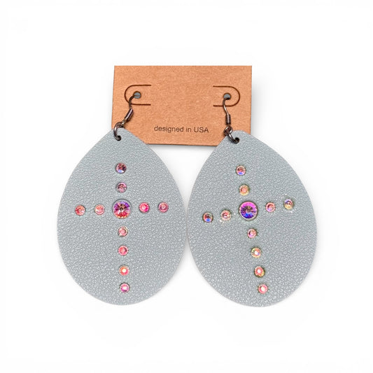 BABY BLUE LEATHER TEAR DROPS WITH AB CROSS