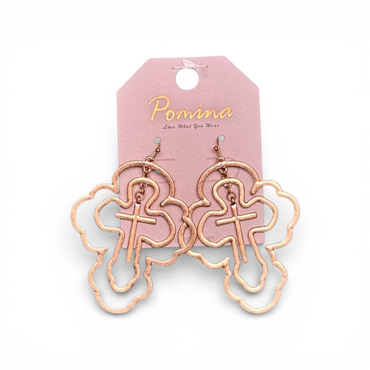 3 LAYER CROSS DANGLE EARRINGS