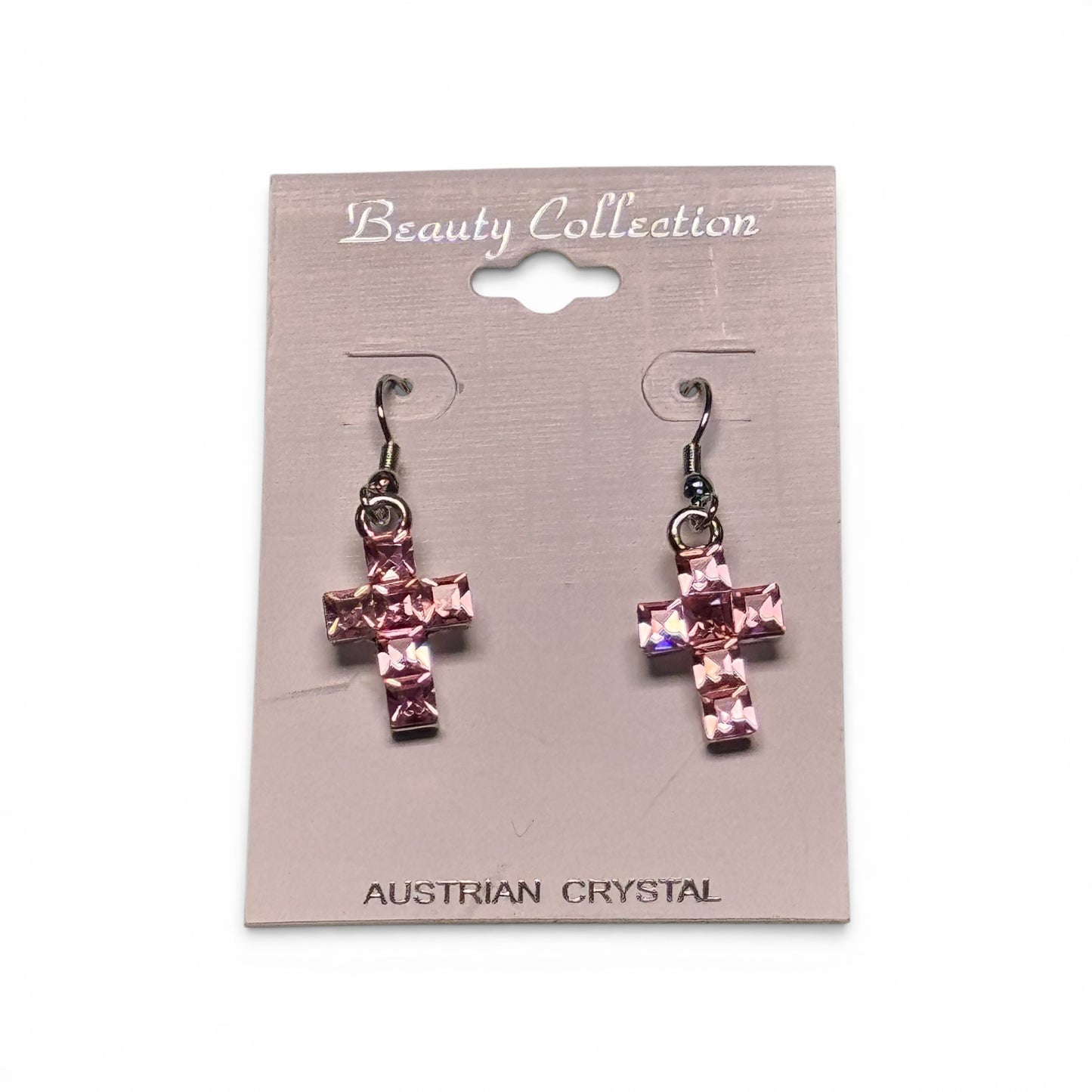 PINK CRYSTAL CROSS EARRINGS