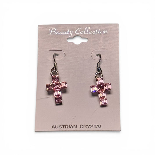 PINK CRYSTAL CROSS EARRINGS