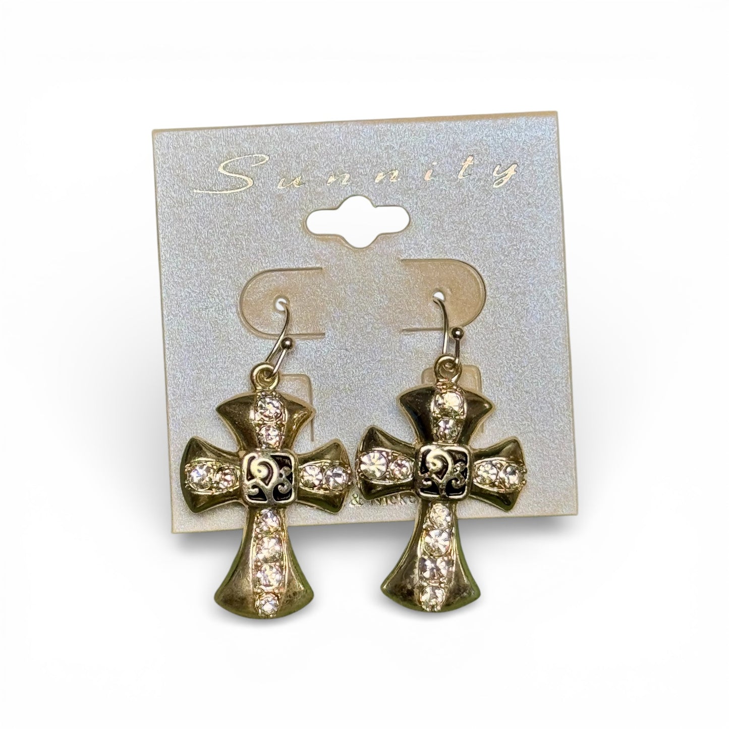 SILVER CROSS EARRINGS WITH RHINESTONES