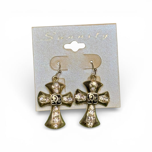 SILVER CROSS EARRINGS WITH RHINESTONES