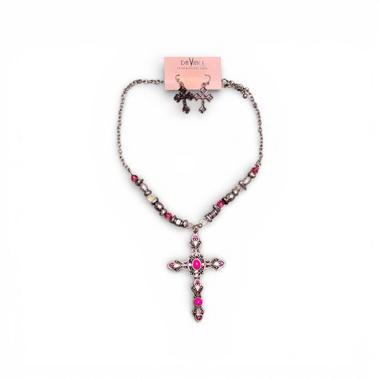 METAL AND GLASS BEAD CROSS NECKLACE