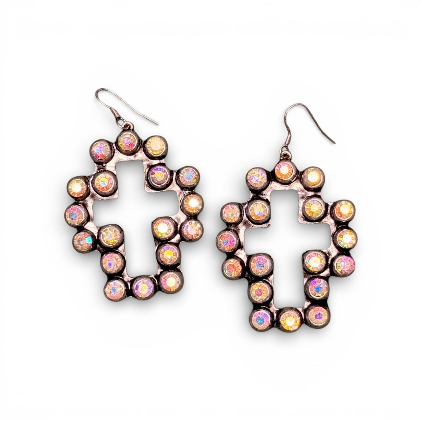 METAL CROSS EARRINGS WITH AB