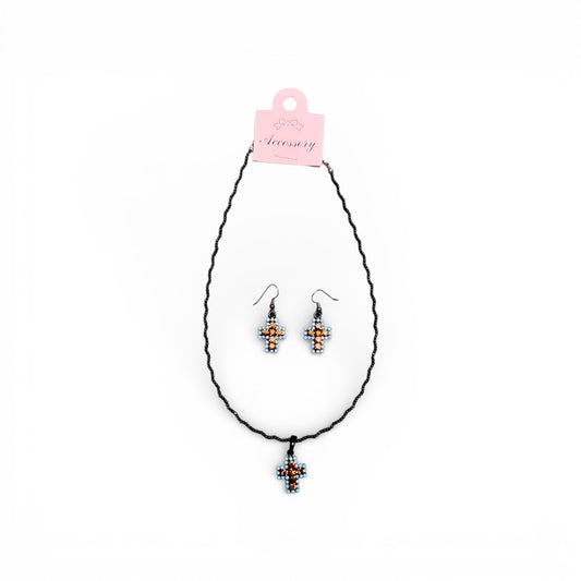 VARIOUS COLOR CROSS NECKLACE AND EARRING SETS