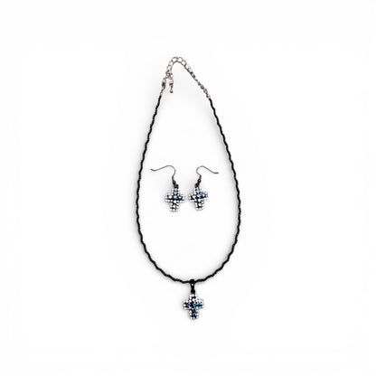 VARIOUS COLOR CROSS NECKLACE AND EARRING SETS