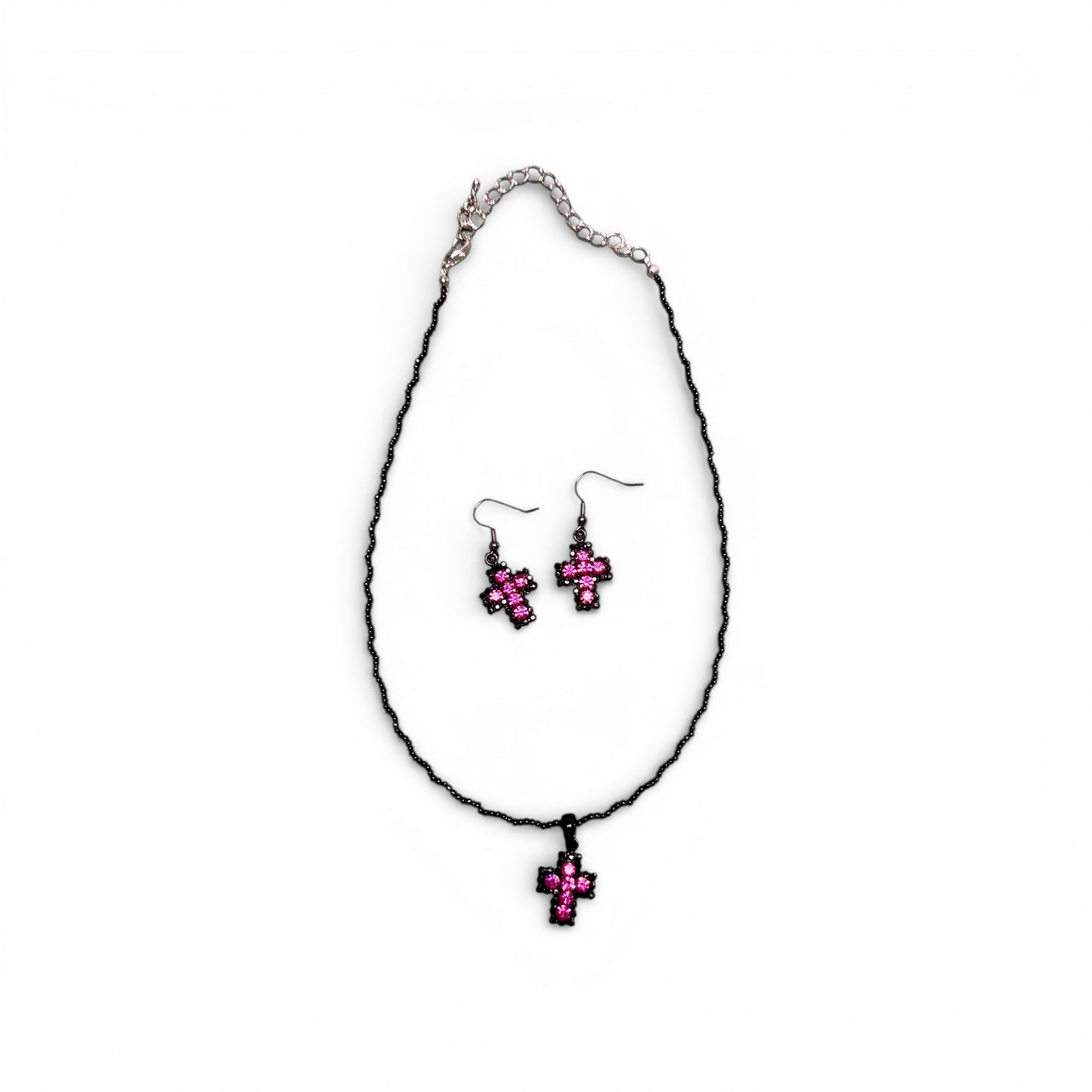 VARIOUS COLOR CROSS NECKLACE AND EARRING SETS