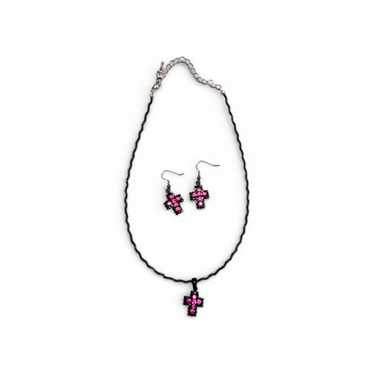 VARIOUS COLOR CROSS NECKLACE AND EARRING SETS