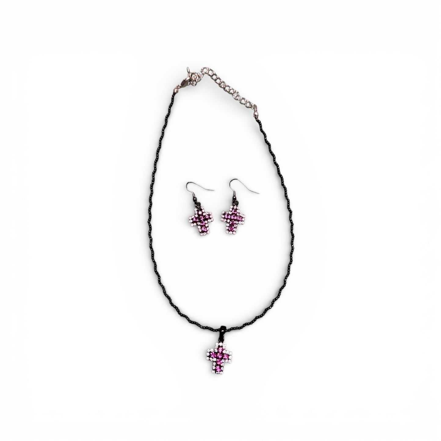 VARIOUS COLOR CROSS NECKLACE AND EARRING SETS