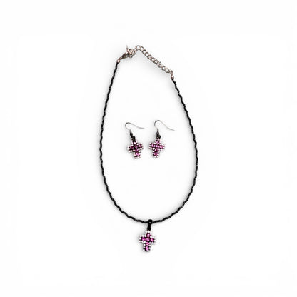 VARIOUS COLOR CROSS NECKLACE AND EARRING SETS