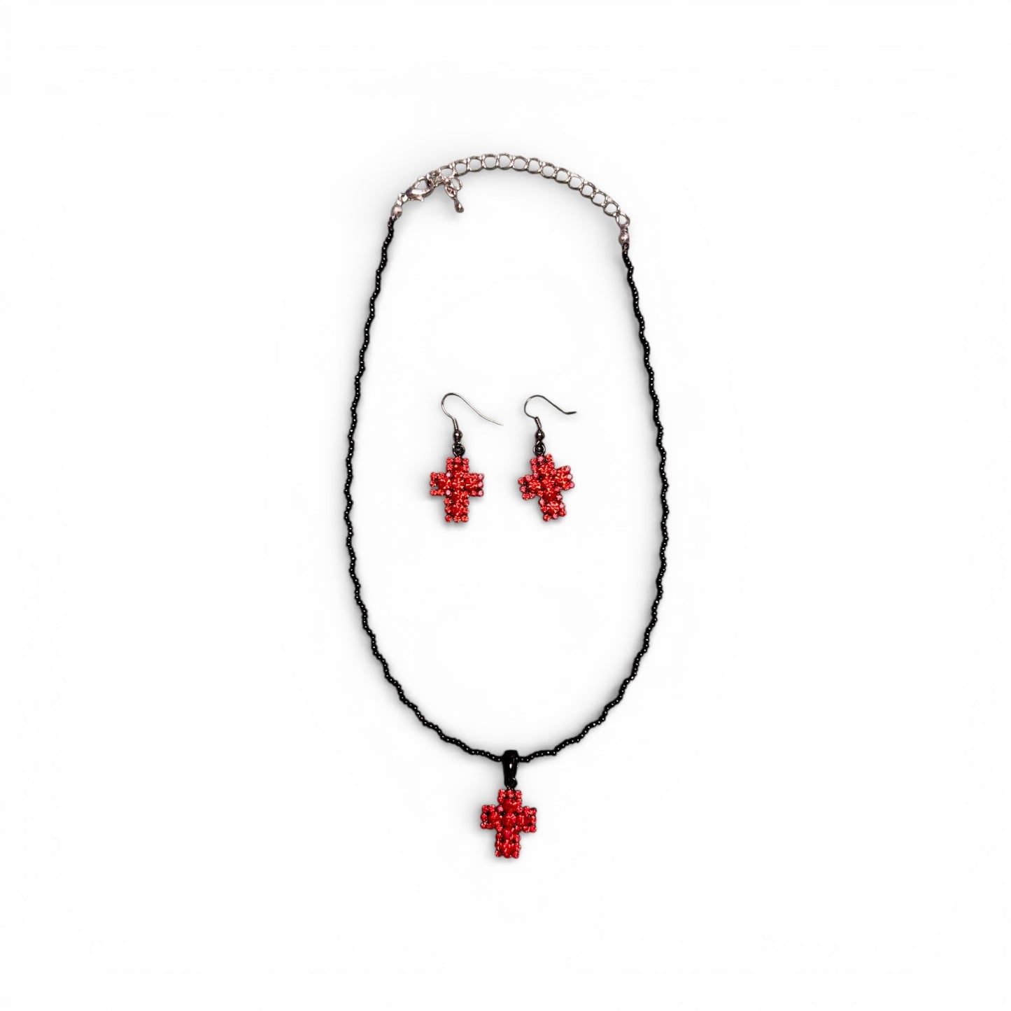 VARIOUS COLOR CROSS NECKLACE AND EARRING SETS