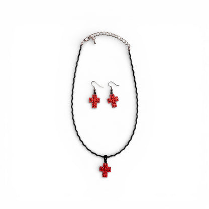 VARIOUS COLOR CROSS NECKLACE AND EARRING SETS