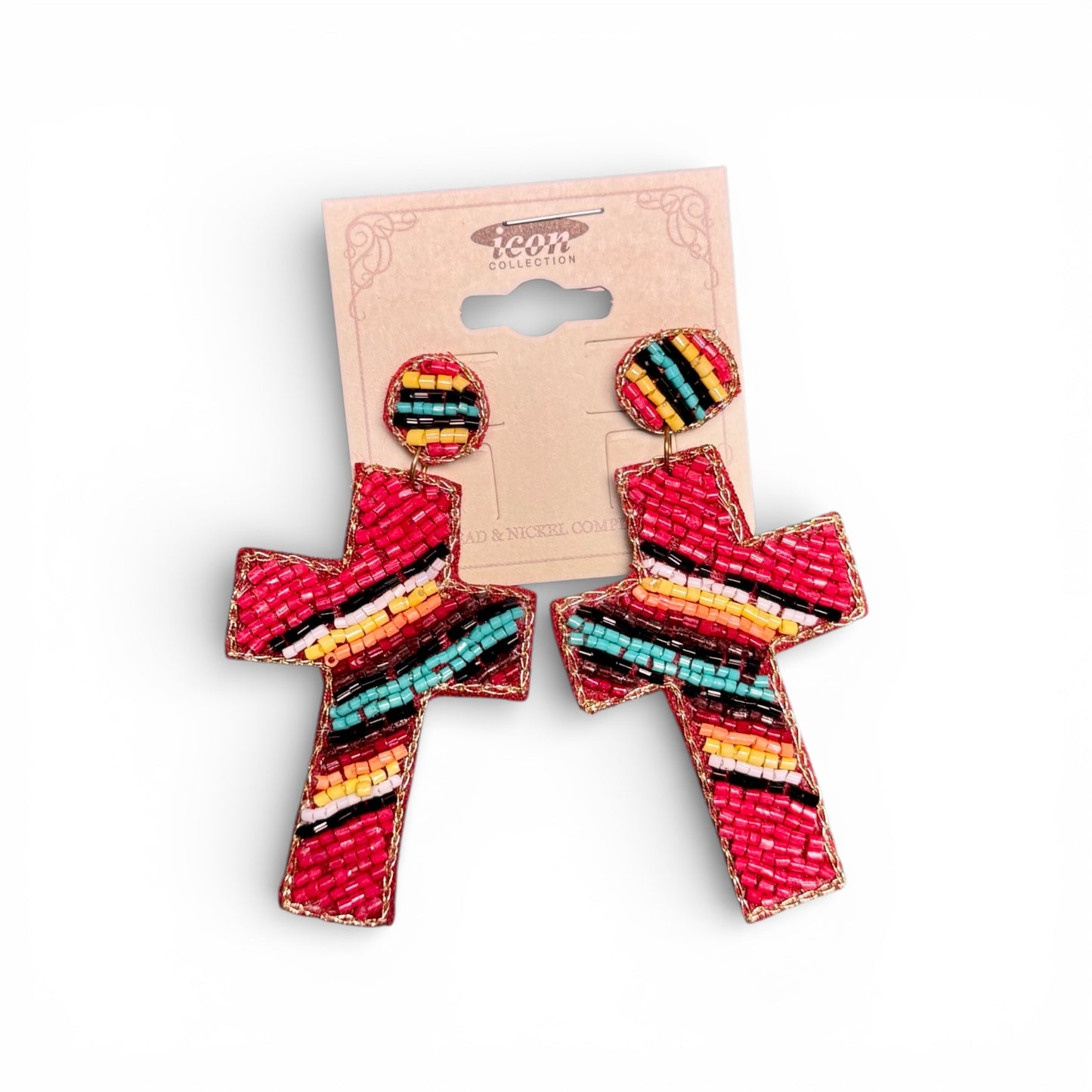 SEED BEAD CROSS EARRINGS
