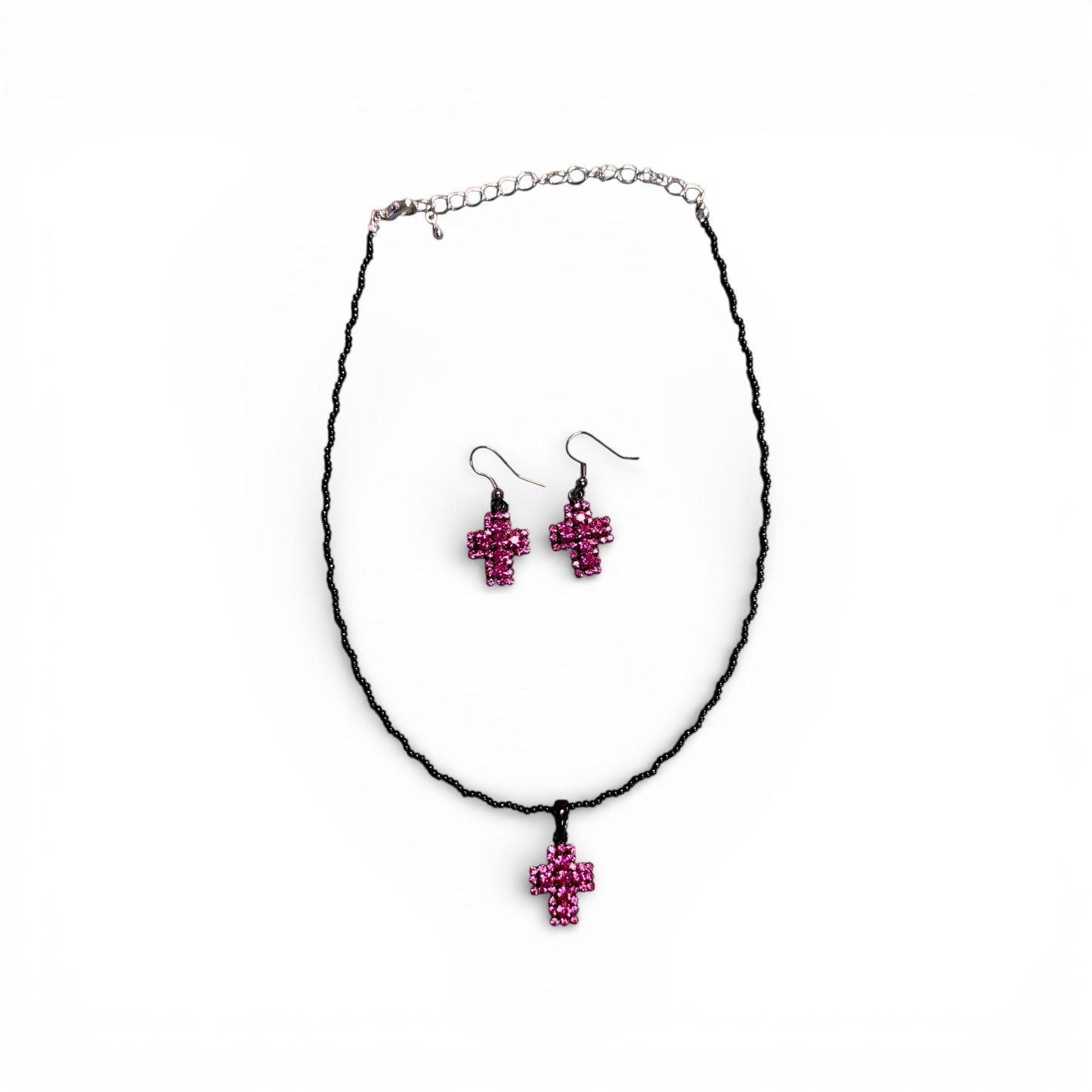 VARIOUS COLOR CROSS NECKLACE AND EARRING SETS