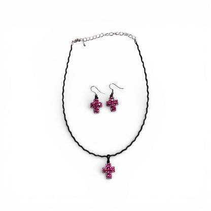 VARIOUS COLOR CROSS NECKLACE AND EARRING SETS