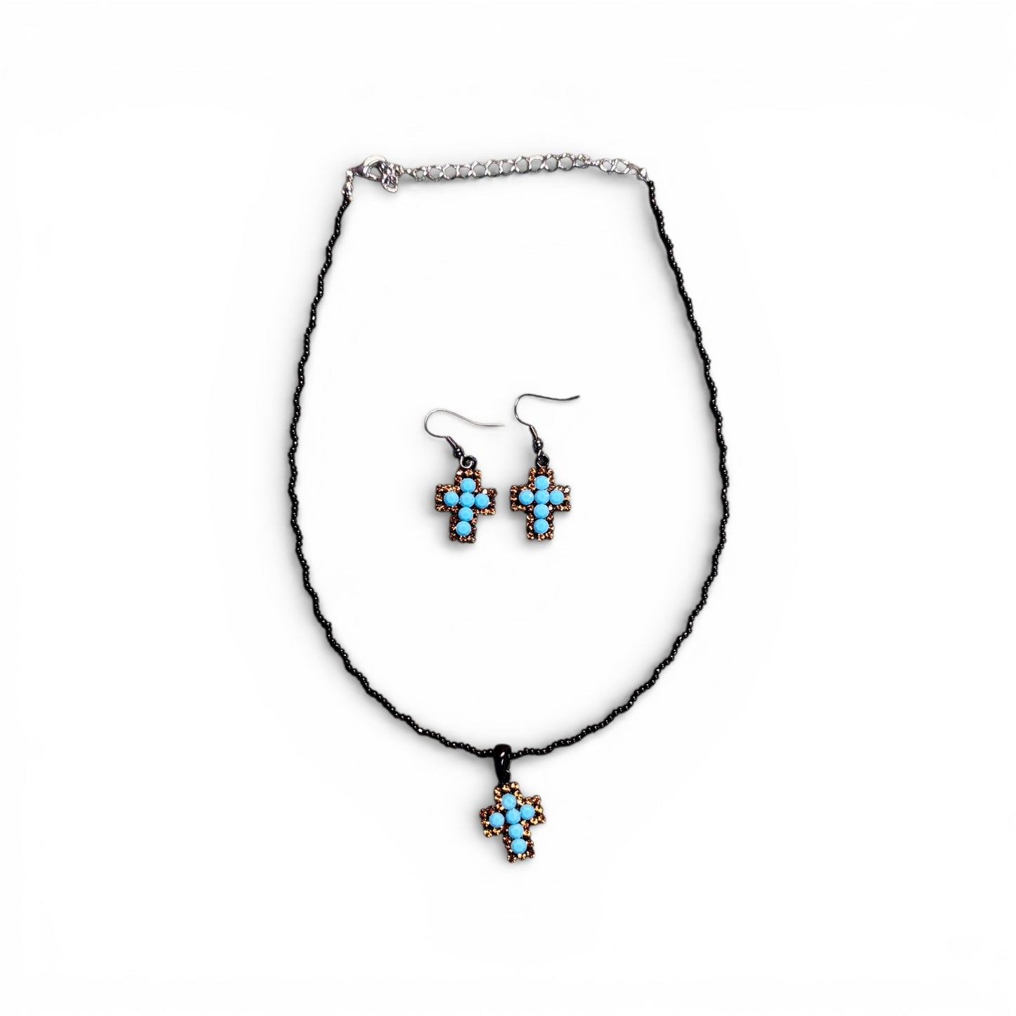 VARIOUS COLOR CROSS NECKLACE AND EARRING SETS