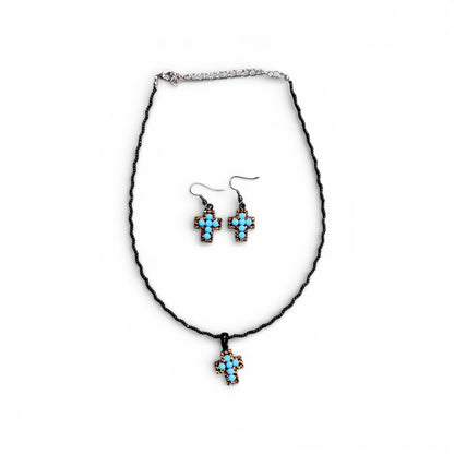 VARIOUS COLOR CROSS NECKLACE AND EARRING SETS