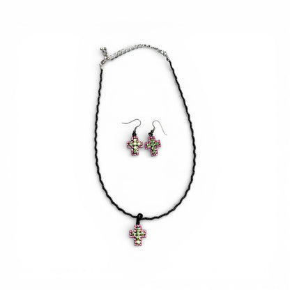 VARIOUS COLOR CROSS NECKLACE AND EARRING SETS