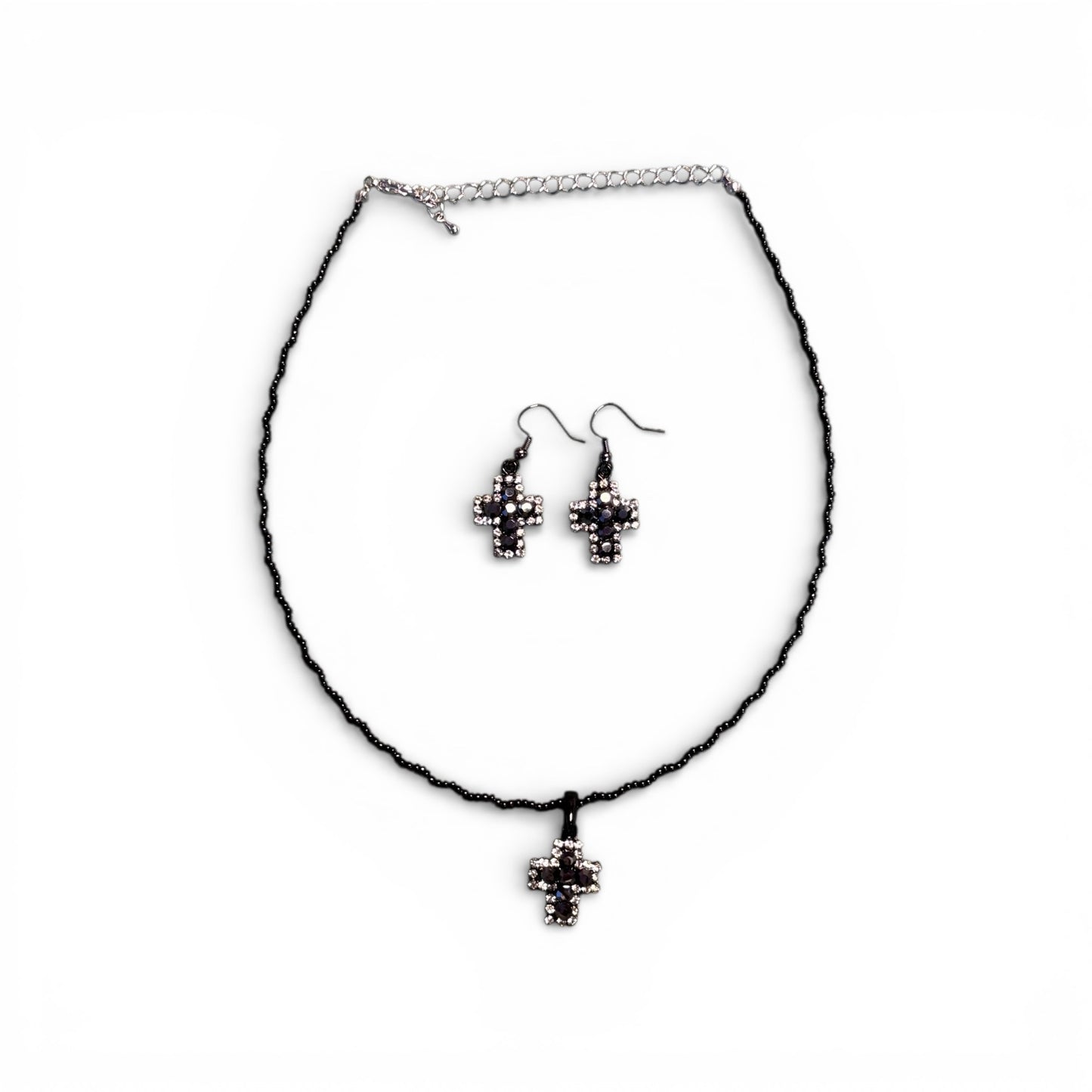VARIOUS COLOR CROSS NECKLACE AND EARRING SETS