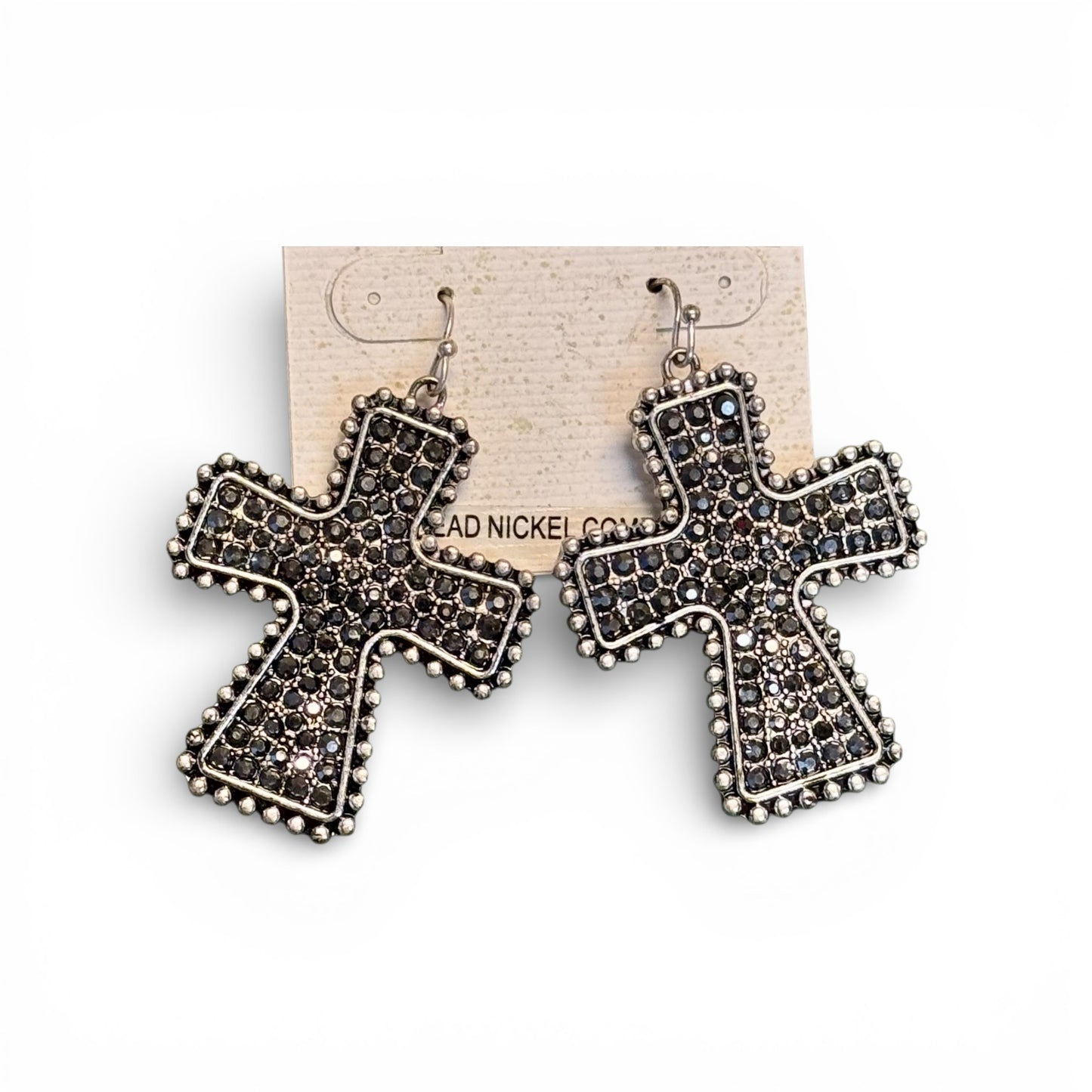 DARK GREY RHINESTONE CROSS EARRINGS